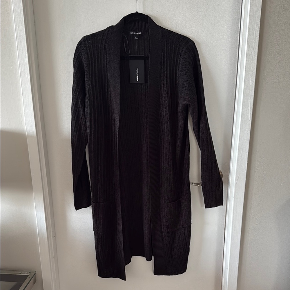 NWT Fashion Nova “Throw It On” Ribbed Cardigan - Black L